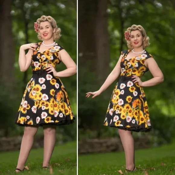 Voodoo Vixen Retro Sunflower Pencil Dress - Picture 3 of 14